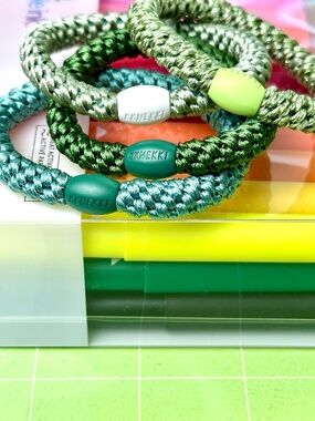 NWT 4-Bundle KKNEKKI Authentic Original Hair Ties Elastics Cool Greens